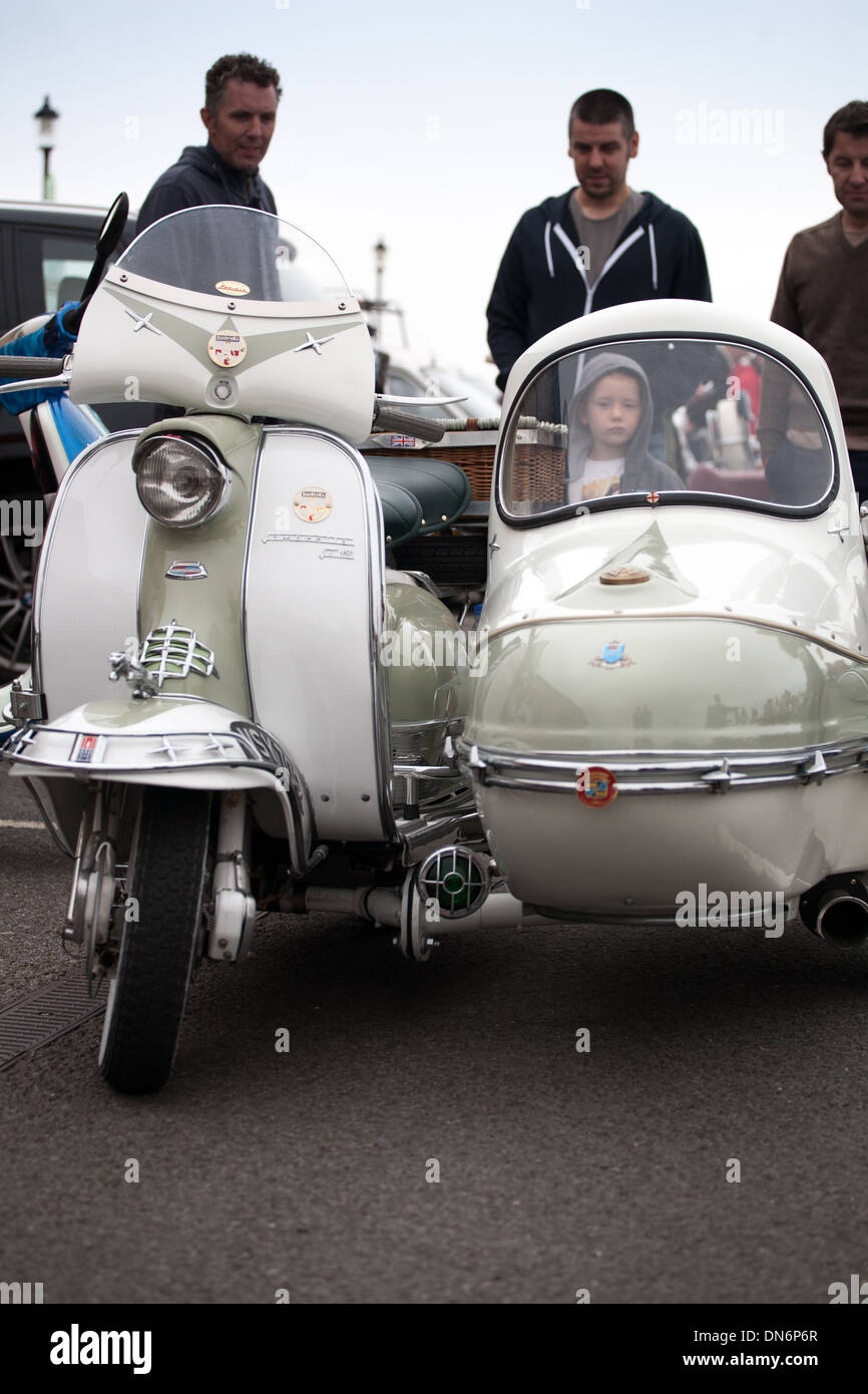 Lambretta Li 150 and sidecar at 2013 Isle of Wight August Bank Holiday Scooter Rally Stock Photo