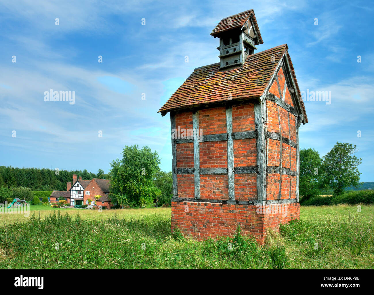 Timber-frame and brick dovecote, Hanbury, Worcestershire, England. Stock Photo