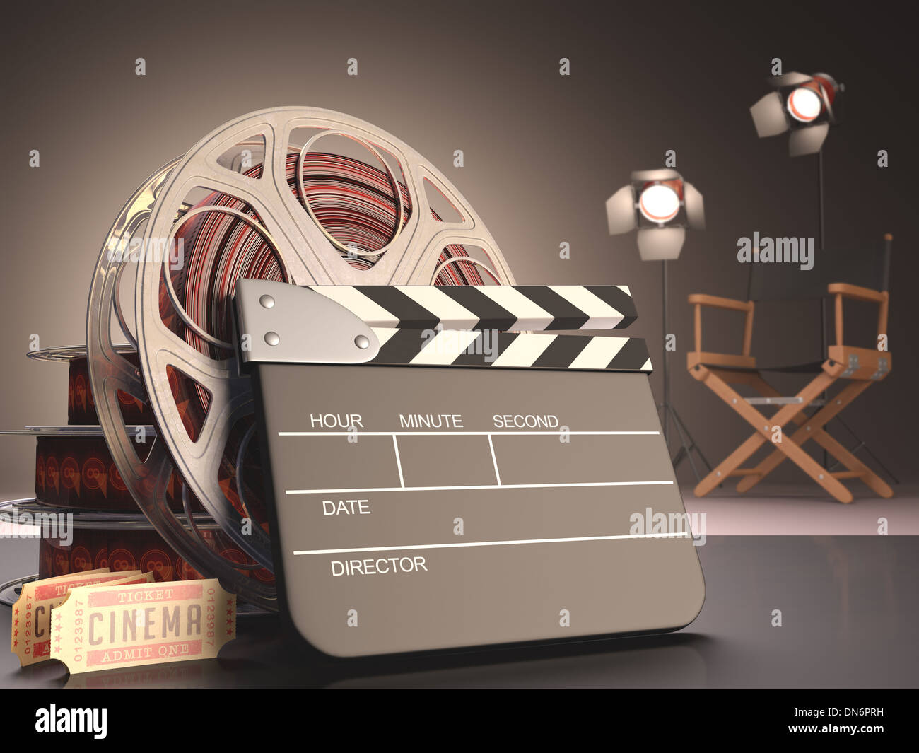 Clapboard concept of cinema. Stock Photo