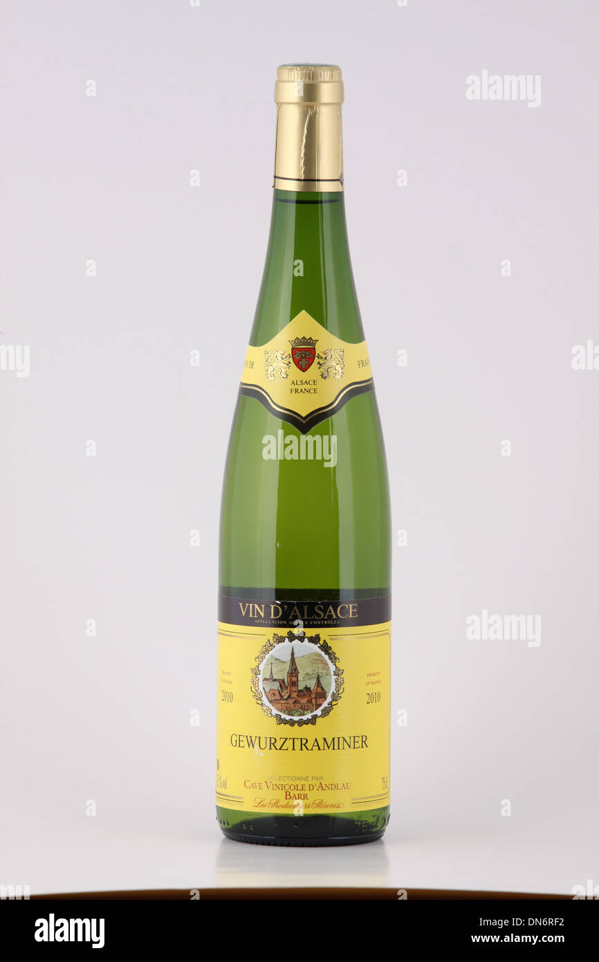 A bottle of white wine, Vin d'Alsace, Gewurztraminer, Cave Vinicole d'Andlau  Barr, 2010, Alsace, France Stock Photo - Alamy