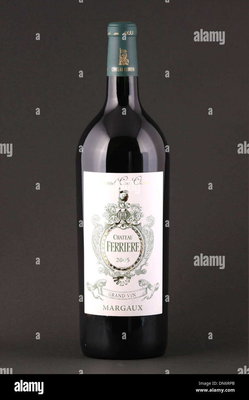 A bottle of French red wine, Chateau Ferriere, Margaux Stock Photo