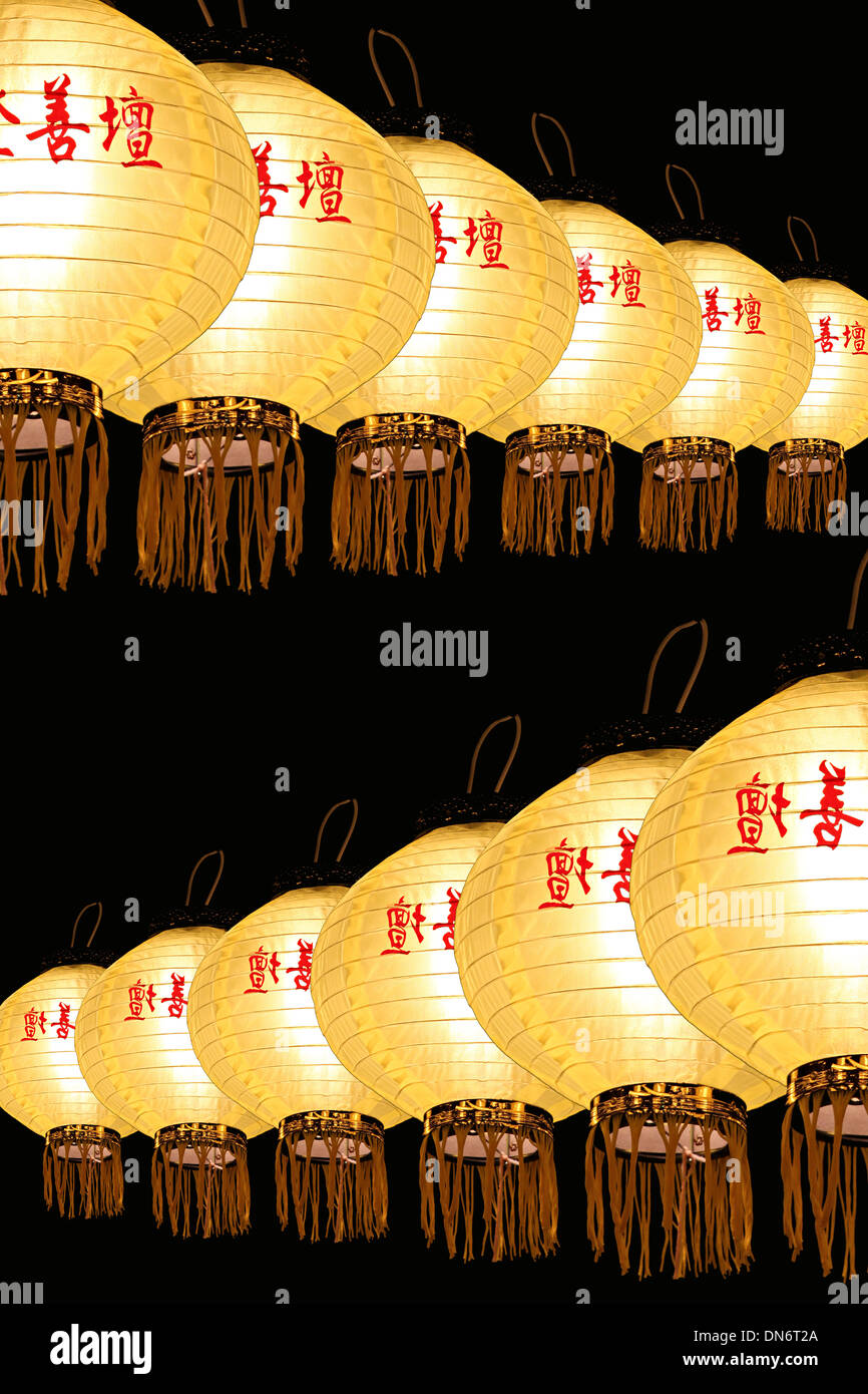 The yellow Chinese lanterns on Vegetarian Festival Kippur Stock Photo