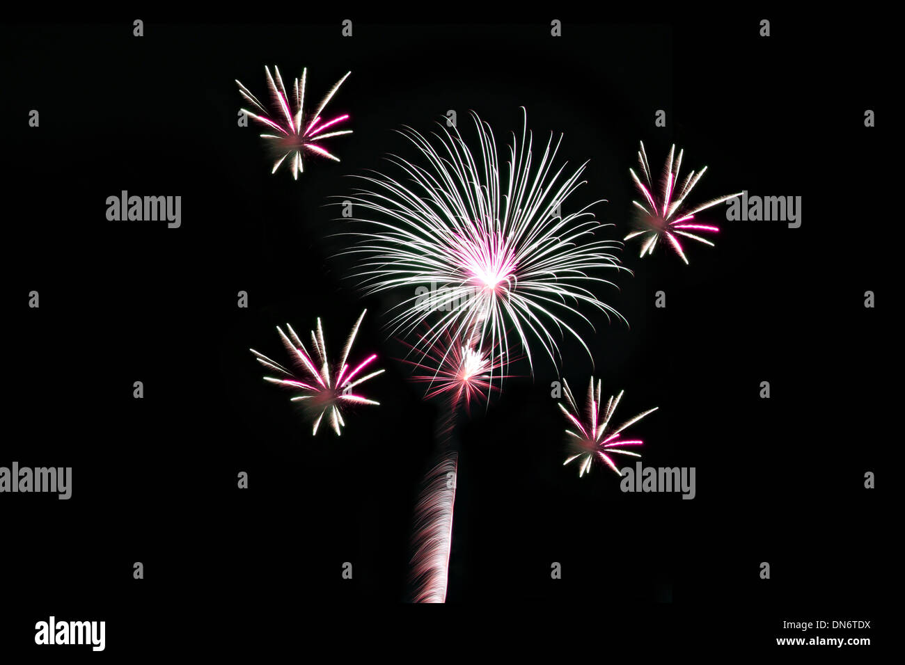 Variety of colors Fireworks or firecracker in the darkness. Stock Photo