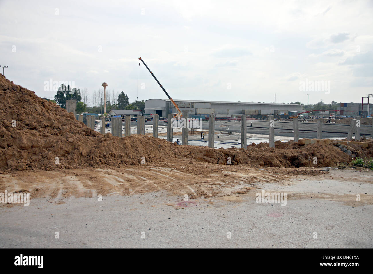 Land for plant construction are large and Massive labor. Stock Photo