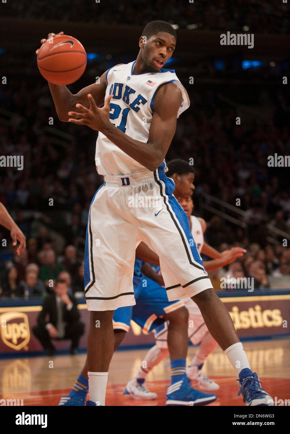 New York, New York, USA. 19th Dec, 2013. Duke's forward Amile Jefferson (21) grabs a rebound in