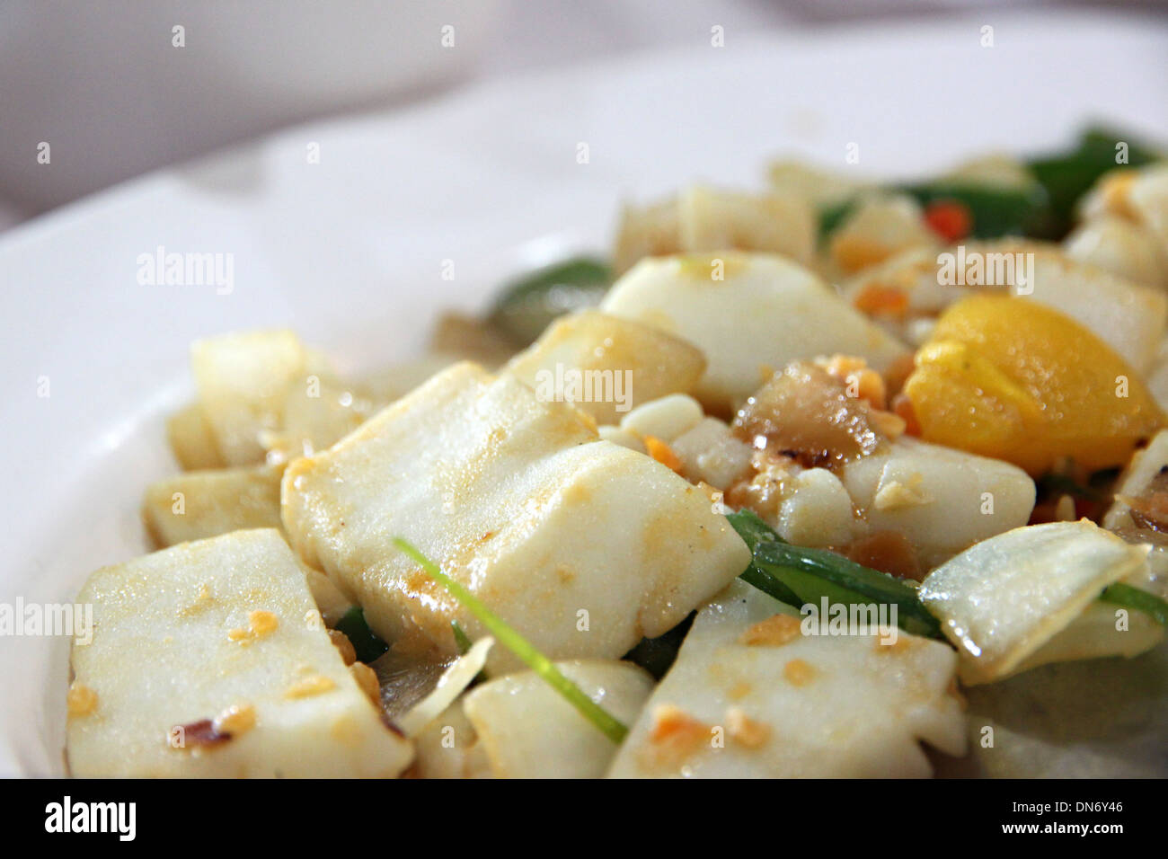 Thai Foods of Sauteed vegetables mix squid. Stock Photo