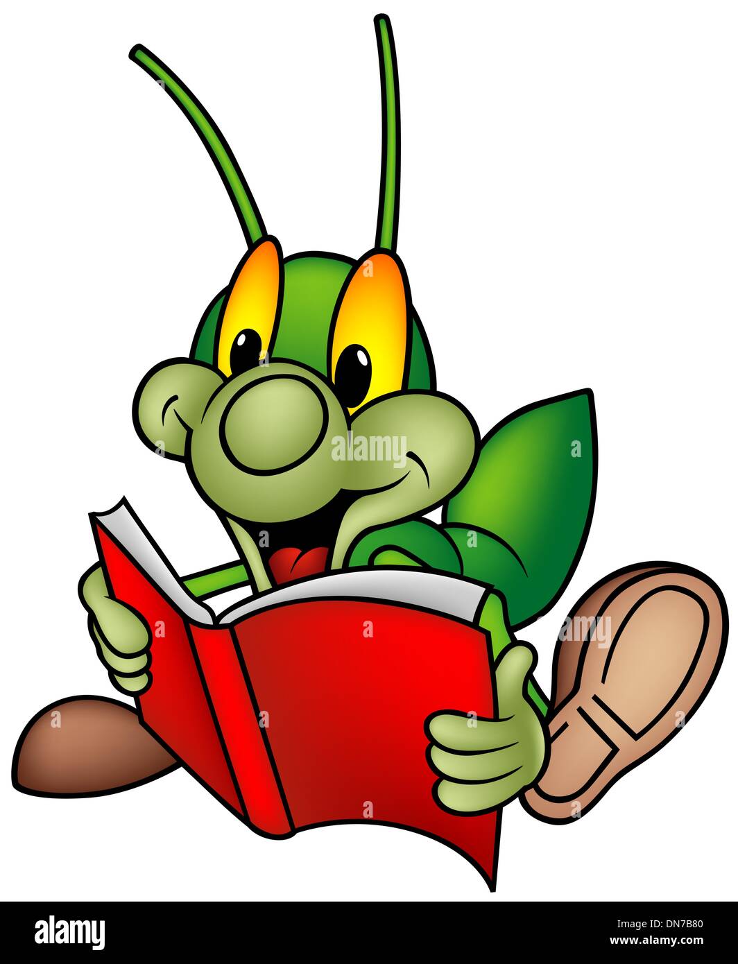 Happy Green Bug Reading Book Stock Vector