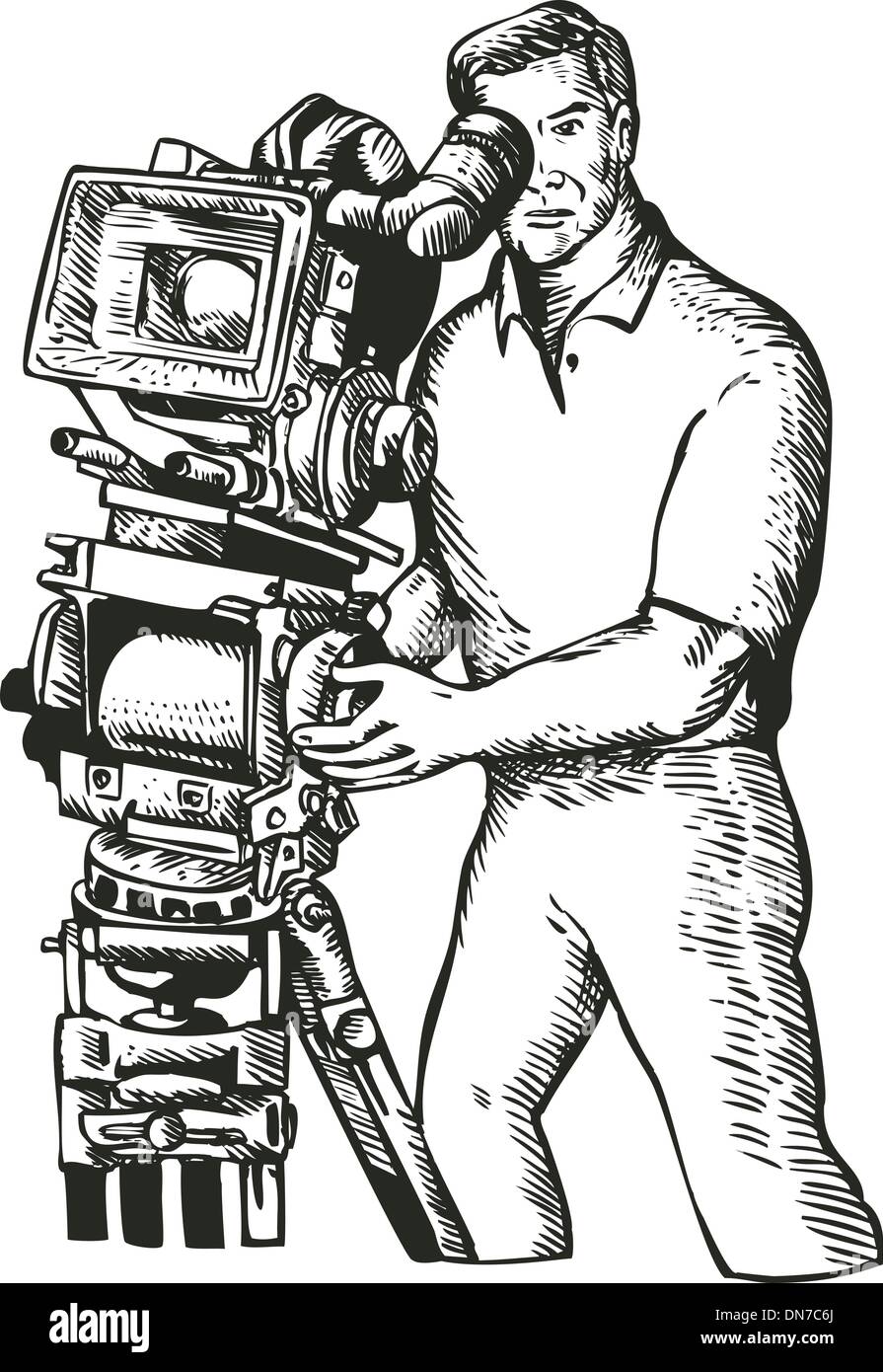 Cameraman Movie Director Filming Vintage Camera Stock Vector Image