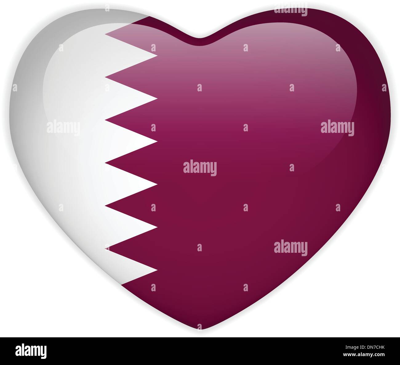 Qatar Flag Heart Glossy Button Stock Vector