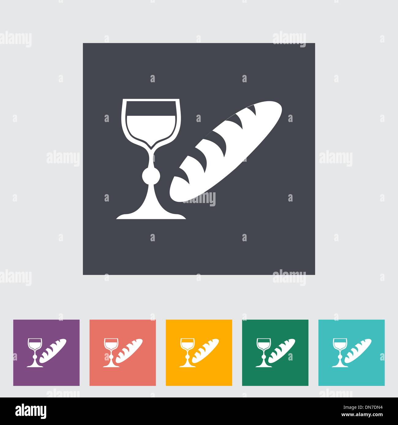 Bread and wine single flat icon. Stock Vector