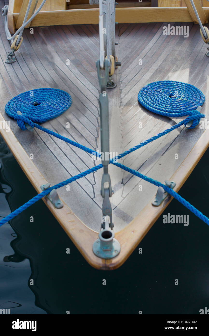 coiled ropes on boat Stock Photo - Alamy