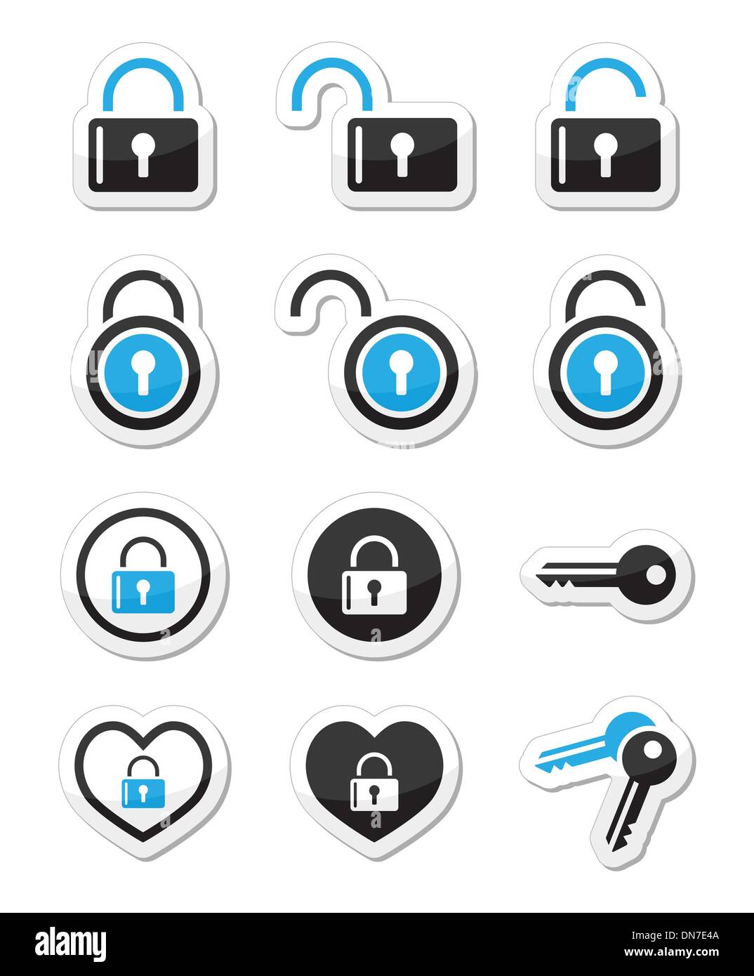 Padlock, key, account vector icons set Stock Vector