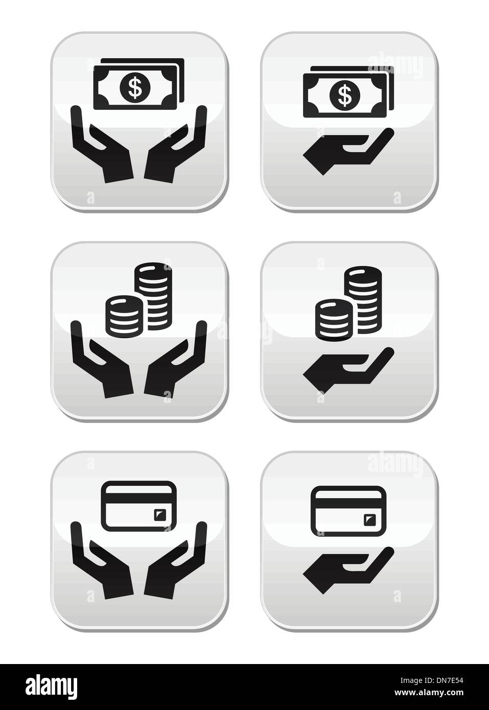Hands with money vector buttons set Stock Vector