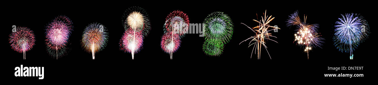 Nine style Variety of colors Fireworks or firecracker. Stock Photo