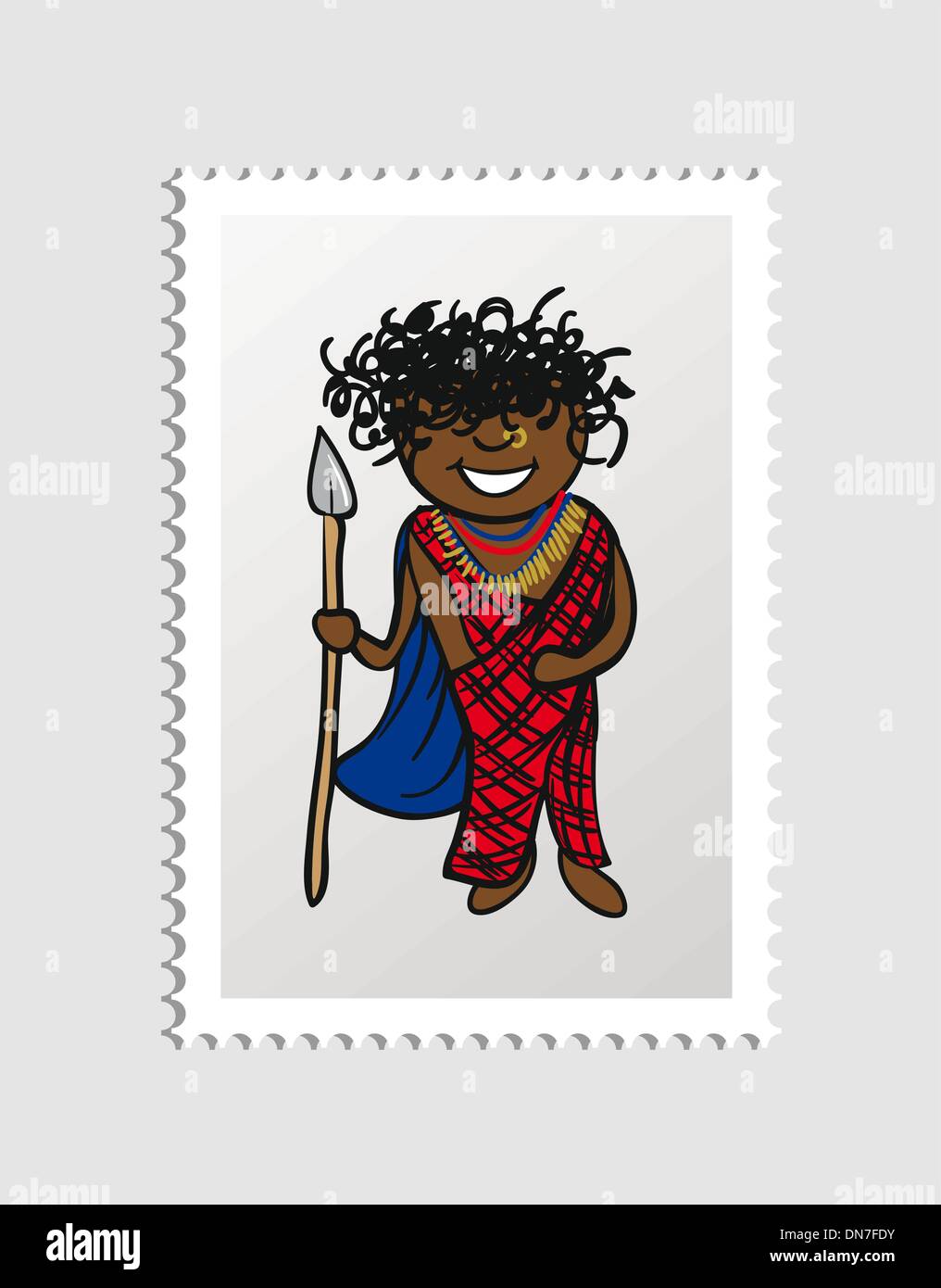 Kenyan cartoon person postal stamp Stock Vector
