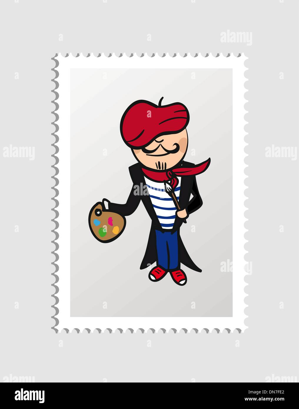 French cartoon person postal stamp Stock Vector
