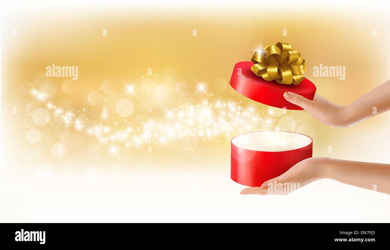 Woman holding a red gift box on holiday background, Vector Stock Vector