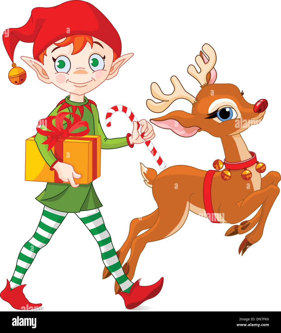 Christmas Elf and Rudolph Stock Vector