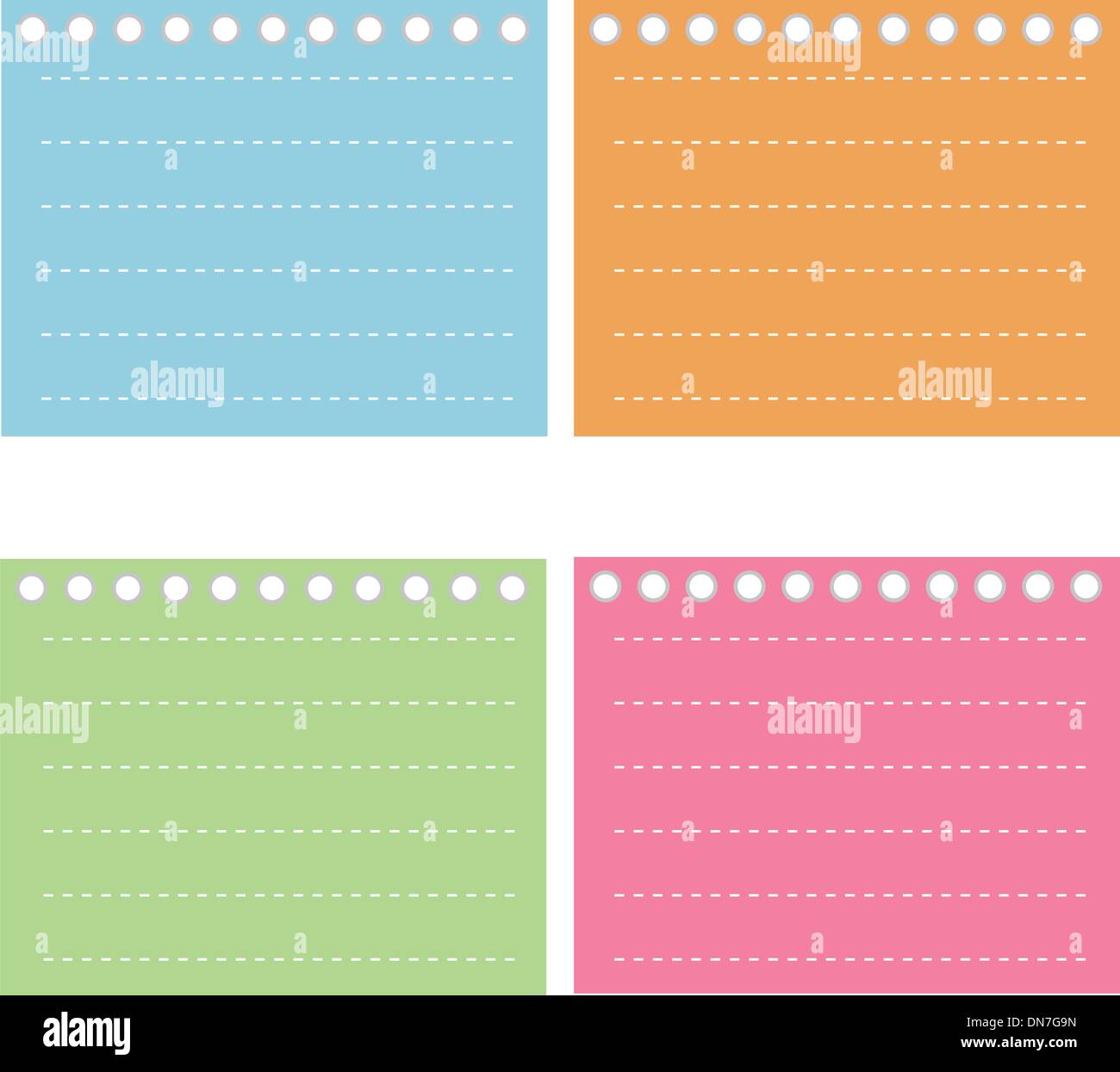 Four Color of  Lined Spiral Notepad Papers Stock Vector