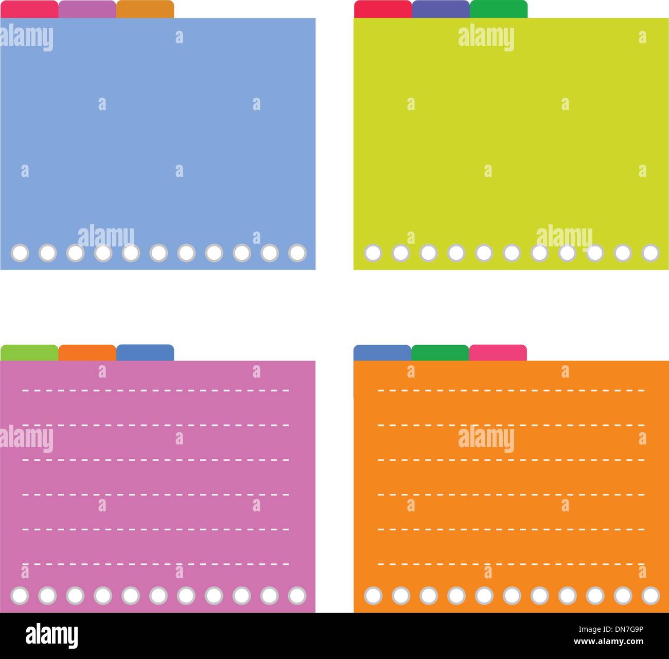 Four Colorful Lined Spiral Notepad Papers with Tabs Stock Vector Image