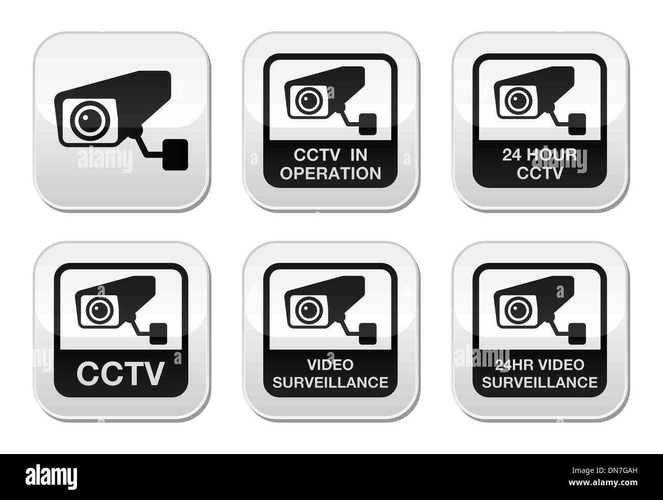 CCTV camera, Video surveillance buttons set Stock Vector