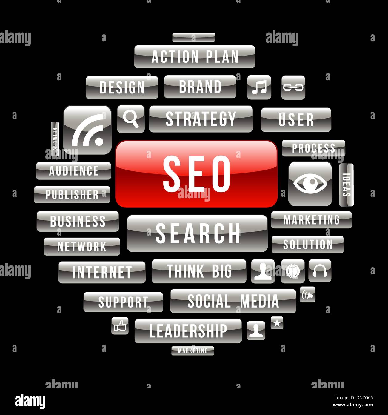 SEO circle glossy buttons Stock Vector