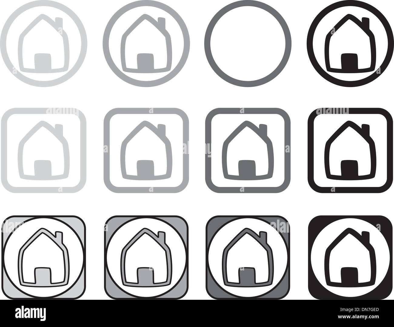 Home icon vector set. Black and grey house in different shapes isolated ...