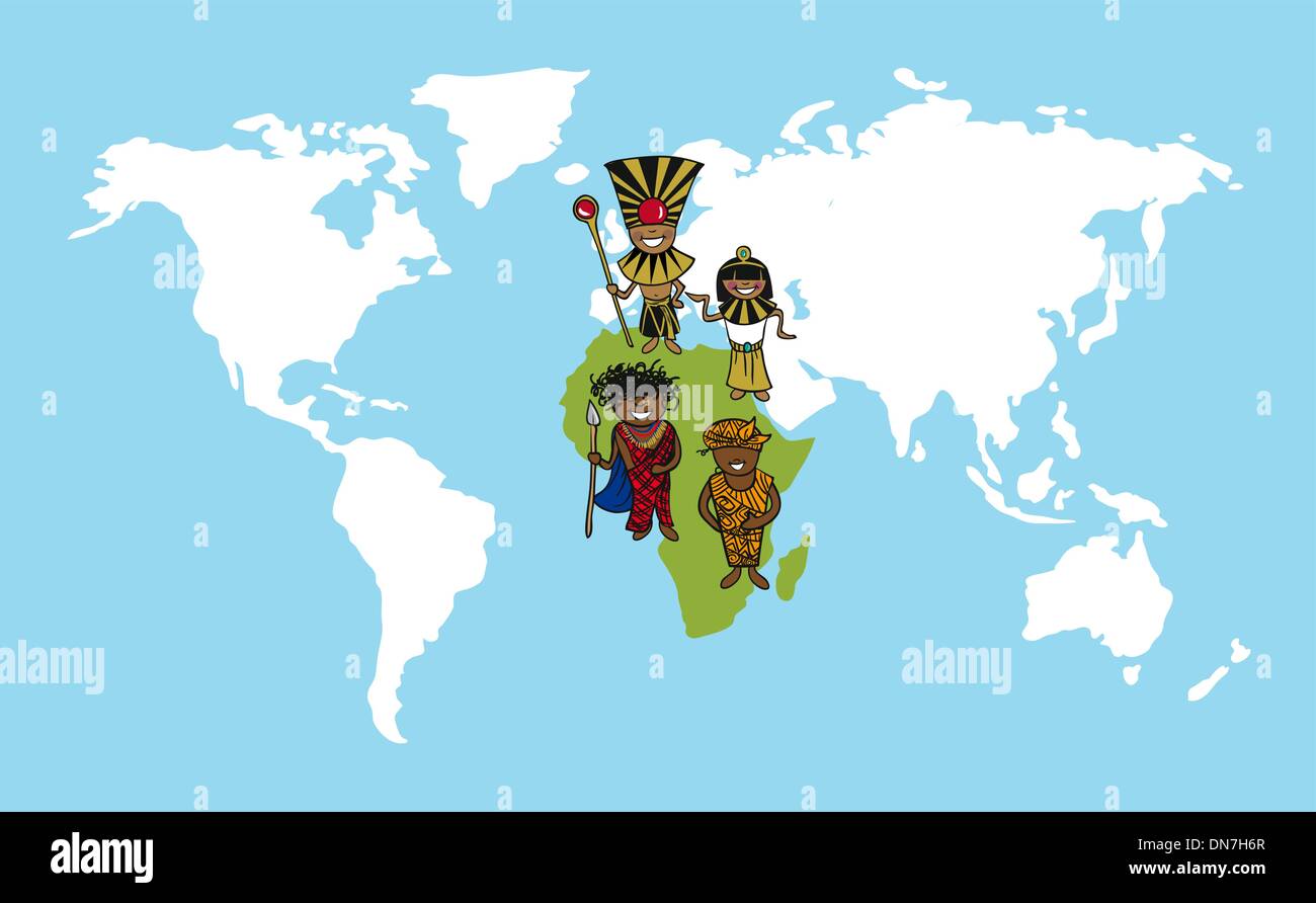 Africa people cartoons world map diversity illustration. Stock Vector
