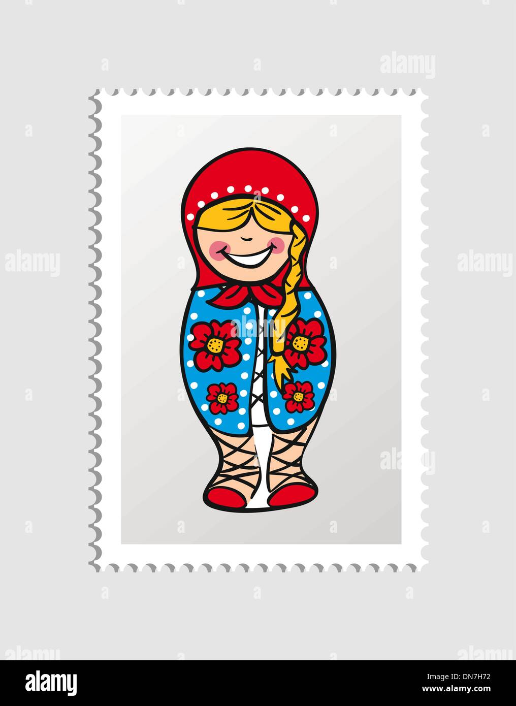 Russian cartoon person postal stamp Stock Vector