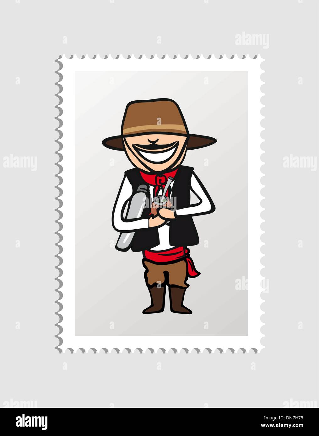 Uruguayan cartoon person postal stamp Stock Vector