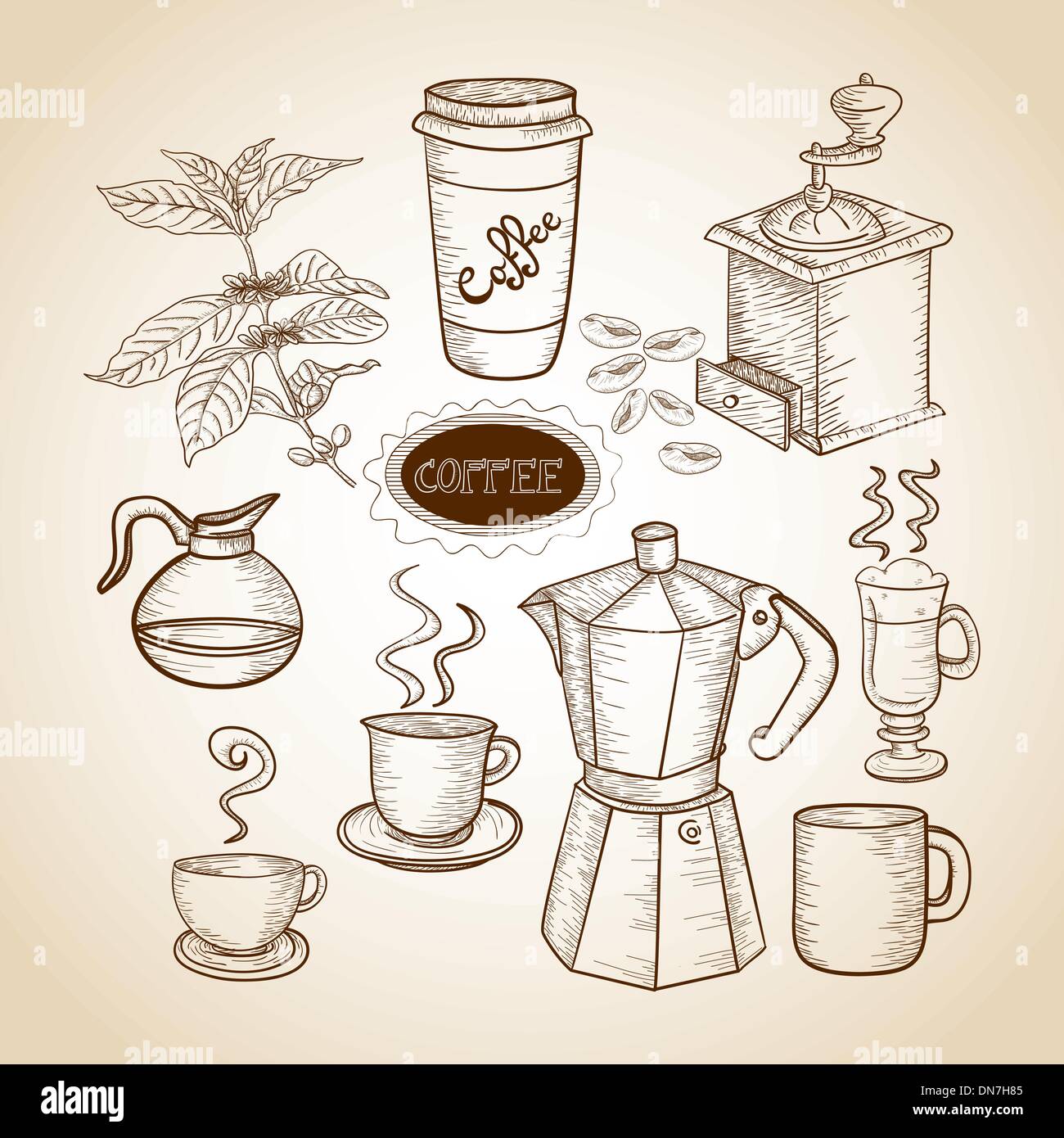 Coffee elements hand drawn illustration Stock Vector Image & Art Alamy