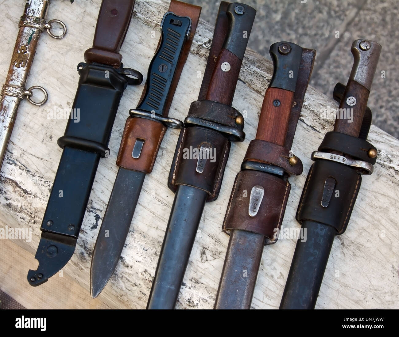 several different bayonets in exhibition Stock Photo