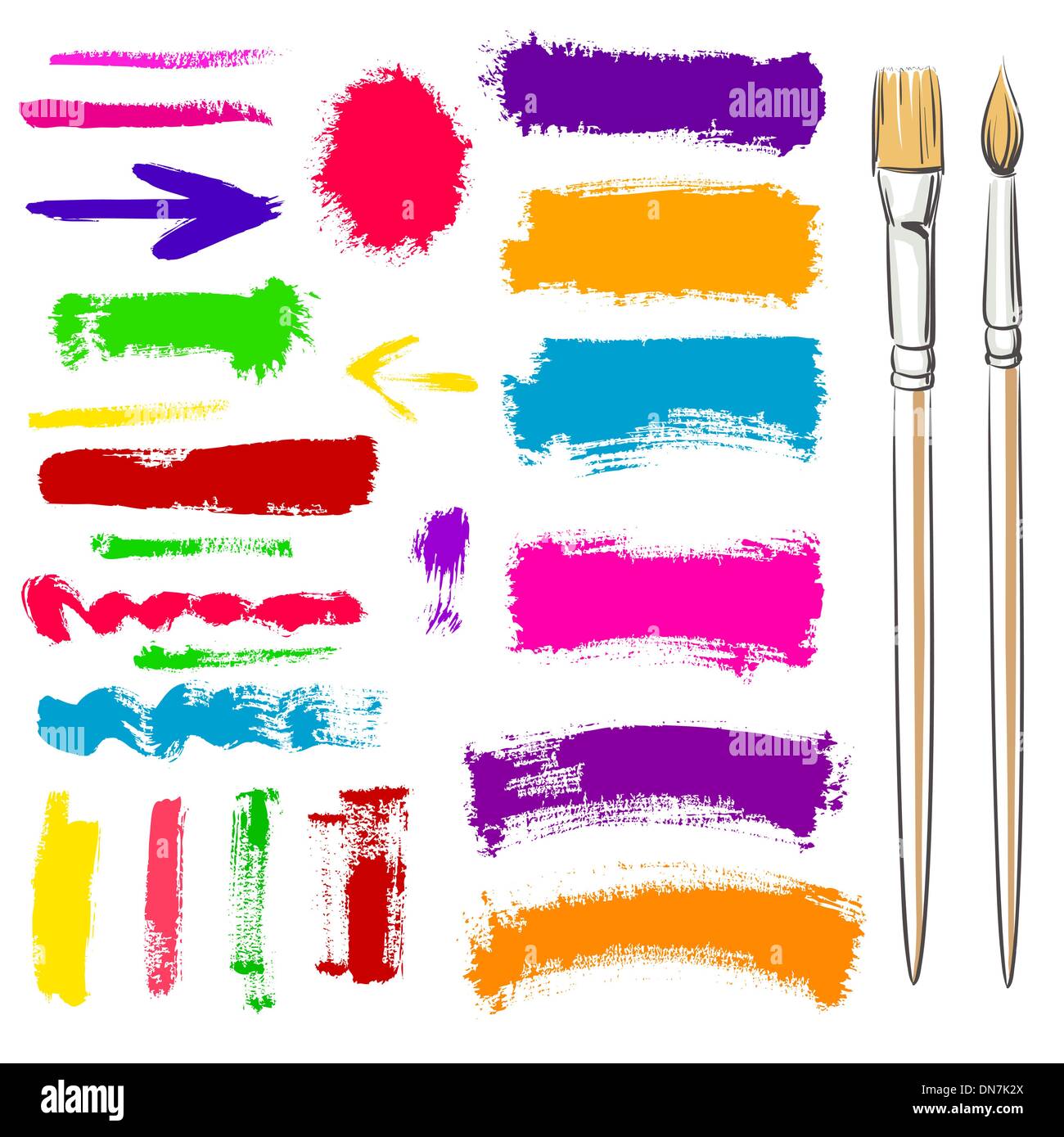 Brushes and grunge painted elements Stock Vector