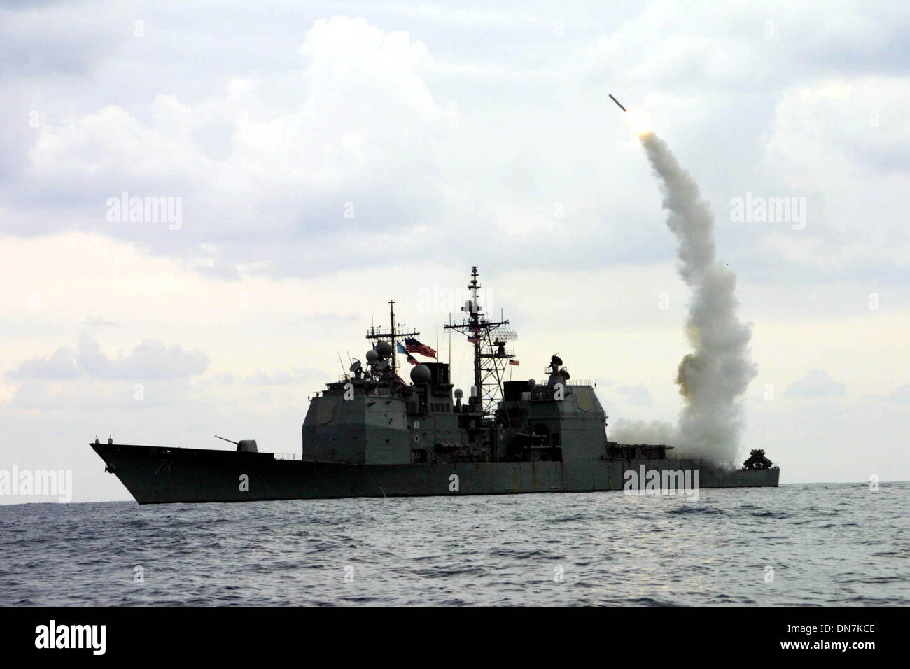 Nov. 23, 2002 - A Tomahawk cruise missile launches from USS Cape St. George, operating in the eastern Mediterranean Sea in support of Operation Iraqi Freedom. MOLL/DOD/   K29852(Credit Image: © Globe Photos/ZUMAPRESS.com) Stock Photo