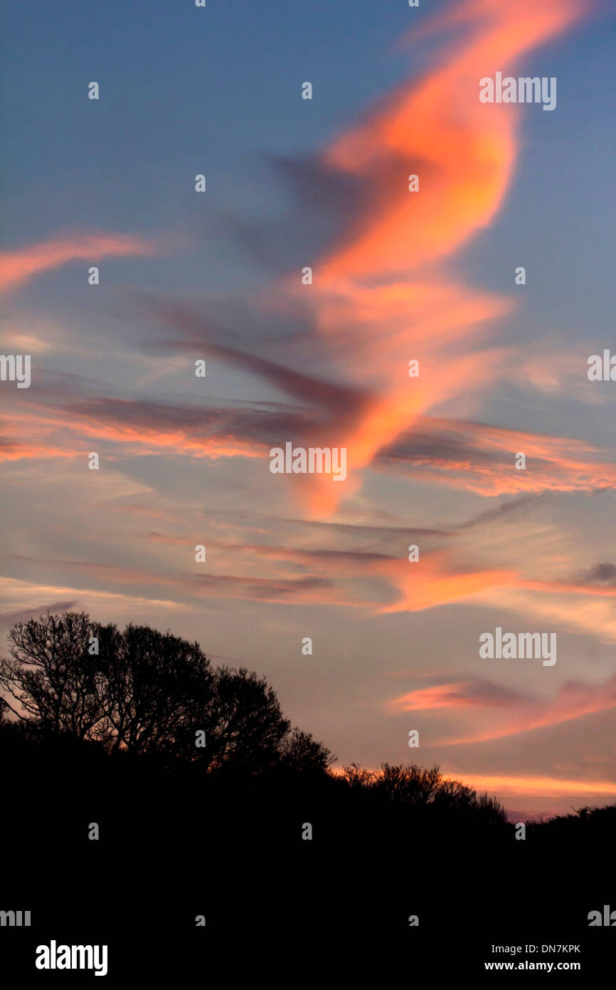 STRANGE SPIRAL CLOUD FORMATION BEFORE SUNSET Stock Photo