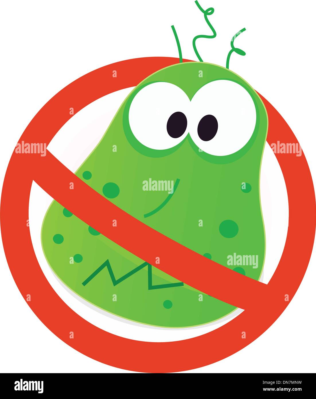 Stop virus - green virus in red alert sign Stock Vector