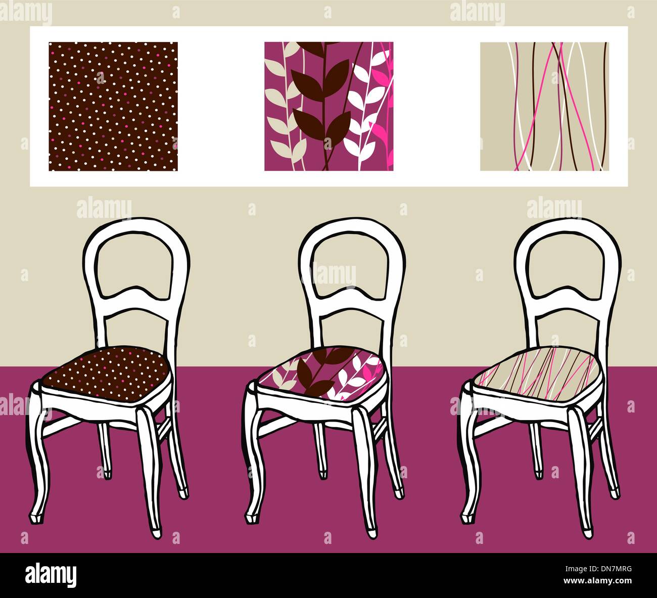 Three upholstered chairs Stock Vector