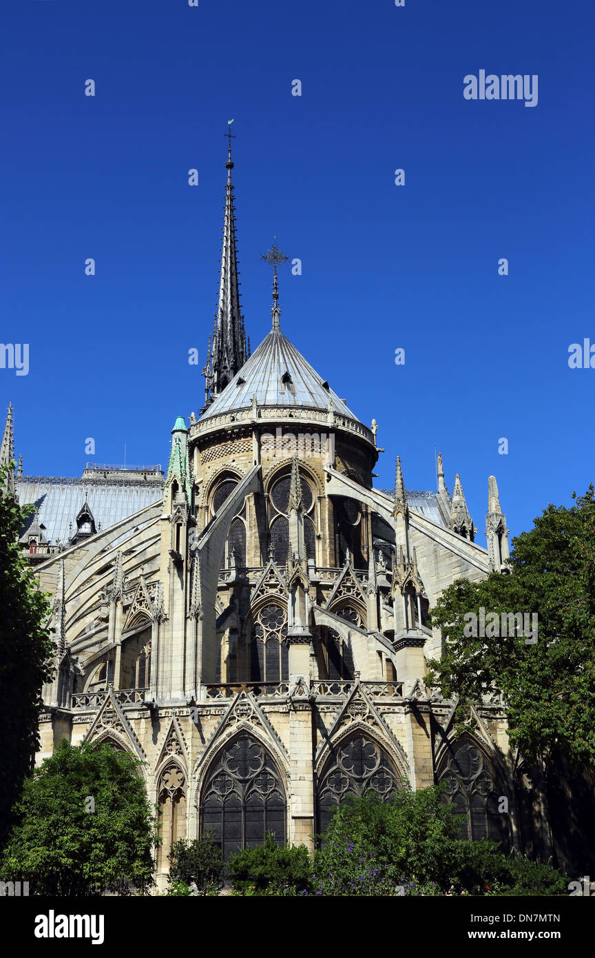 Cathedral Notre Dame de Paris, view from the garden Stock Photo