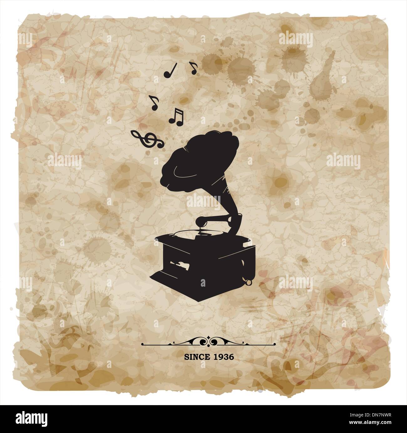 Vintage postcard. Retro turntable on grunge background Stock Vector ...
