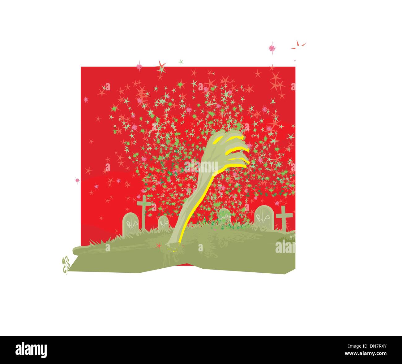 zombie hand coming out of his grave Stock Vector