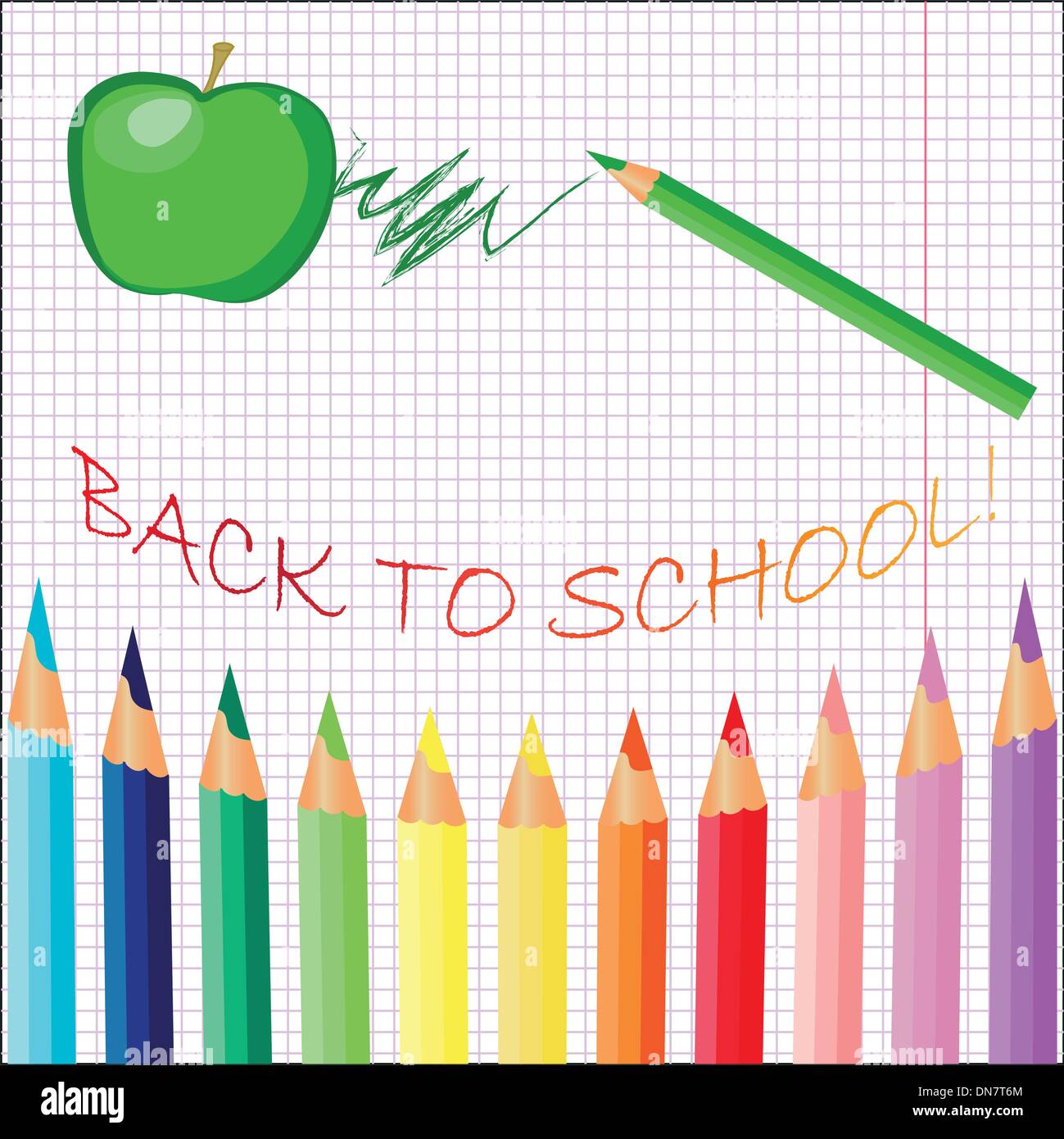 Back to school, school books with apple on desk, vector Eps10 ...