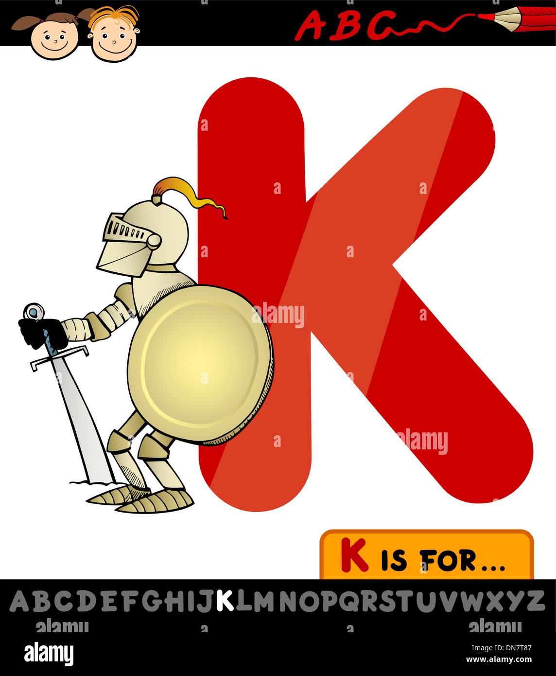 Cute children ABC alphabet K letter tracing flashcard of King for kids  learning English vocabulary in Happy Halloween Day theme. Vector  illustration. Stock Vector