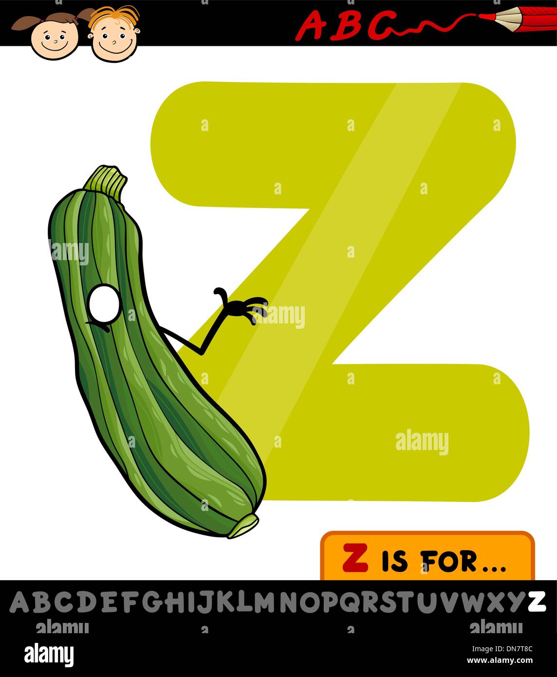 letter z for zucchini cartoon illustration Stock Vector