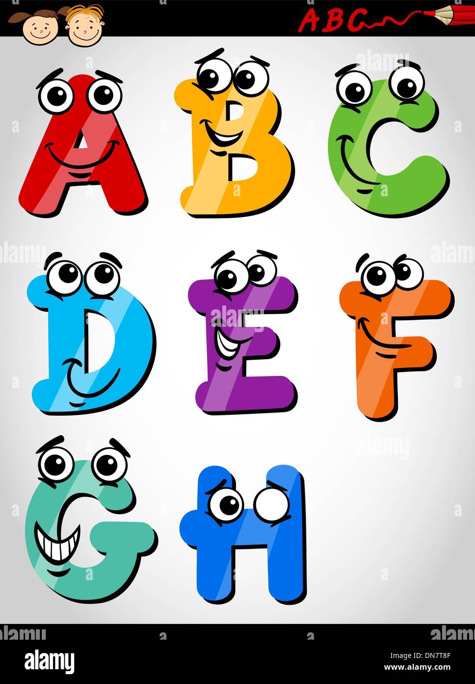 Funny letters alphabet cartoon illustration hi-res stock