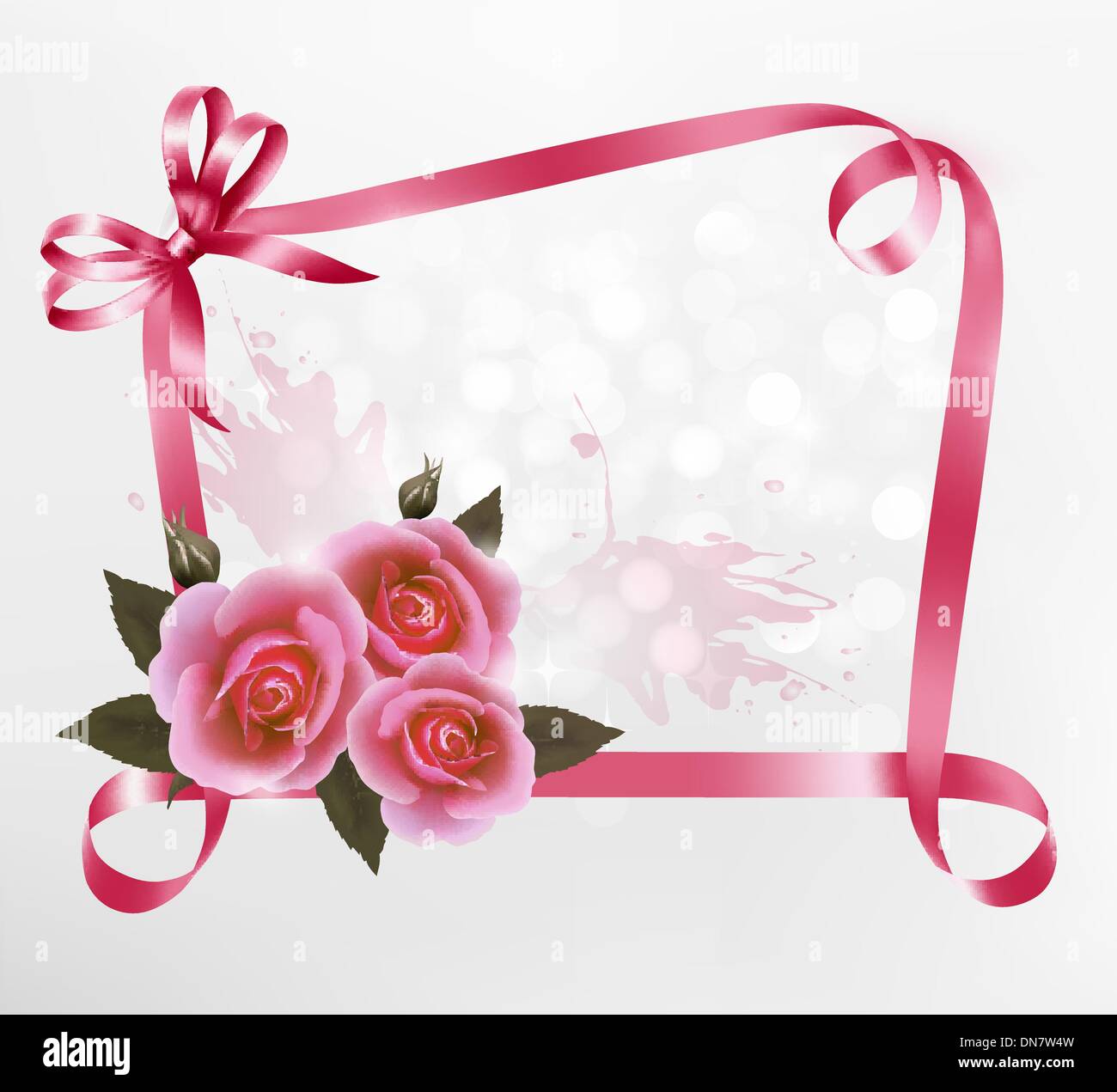 Holiday background with pink roses and ribbons. Vector illustrat Stock ...