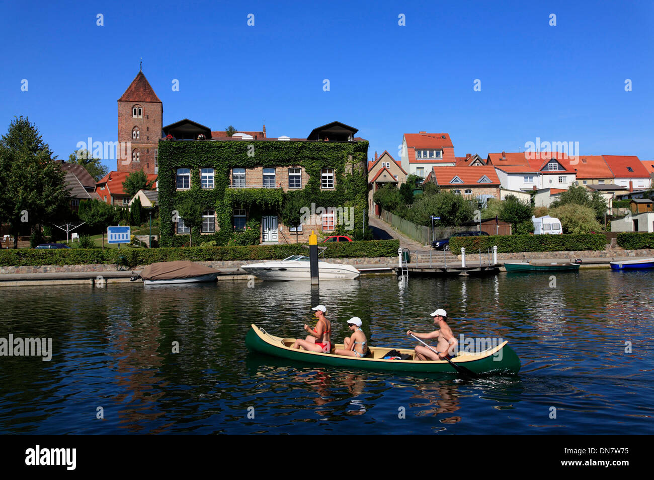 Plau am See, canoe on Elde-Mueritz-Canal, Mecklenburg Western Pomerania, Germany, Europe Stock Photo