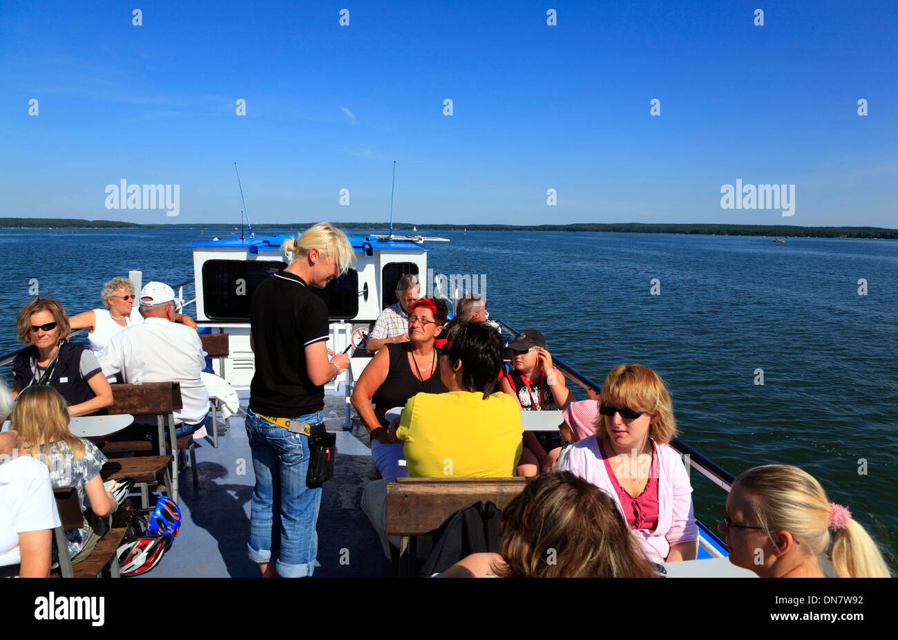 Excursion boat, Lake Plau, Mecklenburg Western Pomerania, Germany, Europe Stock Photo