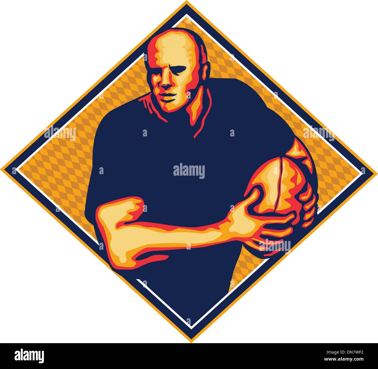 Rugby Player Running Ball Retro Stock
