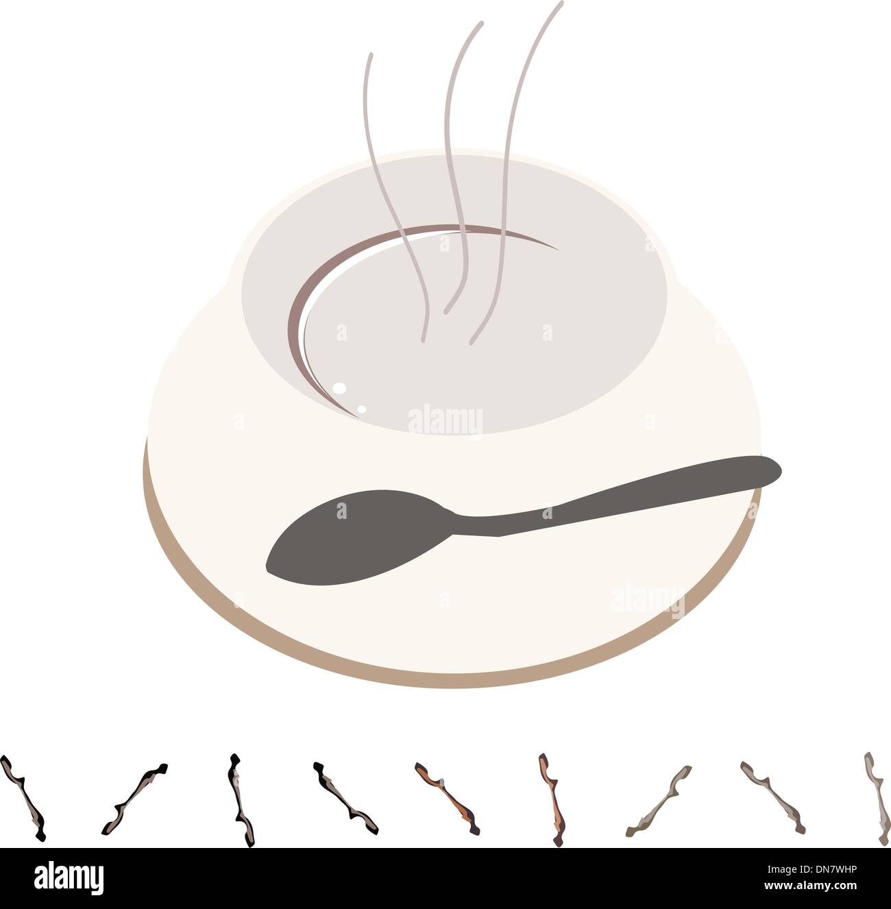 Row of Differrent Coffee Beans Under A Coffee Cup Stock Vector
