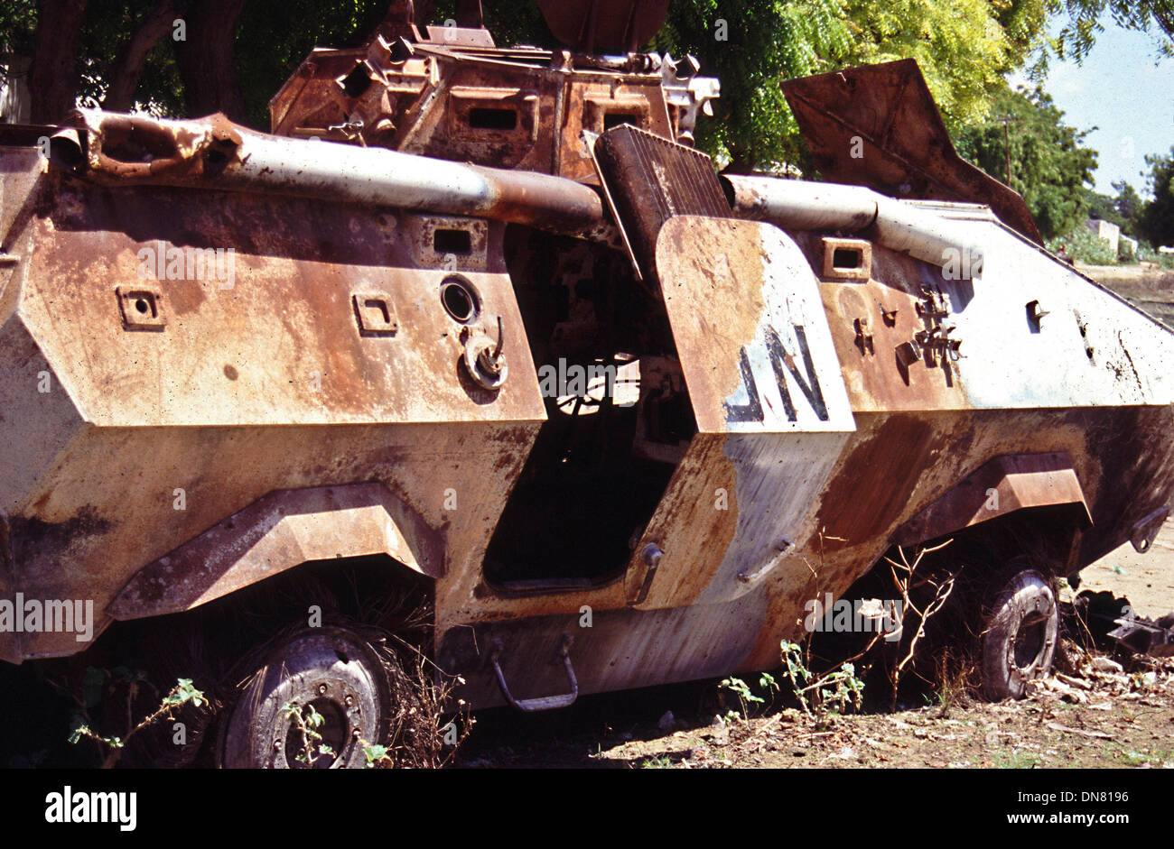 Nov. 30, 1993 - Mogadishu, Somalia - destroyed UN armoured vehicle in Mogadishu, Somalia. (Credit Image: © Theodore Liasi/ZUMAPRESS.com) Stock Photo
